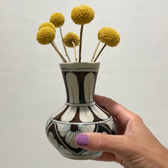 Hand Painted Blue & Brown Bohemian Style Ceramic Bud Vase - Picture 1 of 6